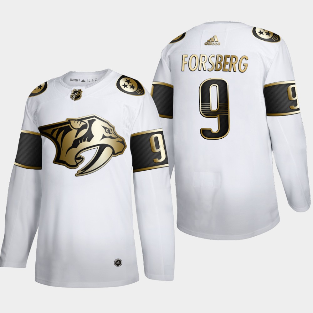 Nashville Predators 9 Filip Forsberg Men Adidas White Golden Edition Limited Stitched NHL Jersey